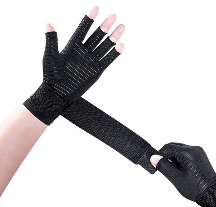 Wholesale manufacturer hand arthritis compression gloves with strap half finger breathable gloves