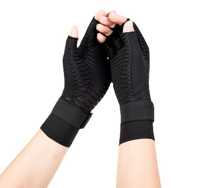 Wholesale manufacturer hand arthritis compression gloves with strap half finger breathable gloves